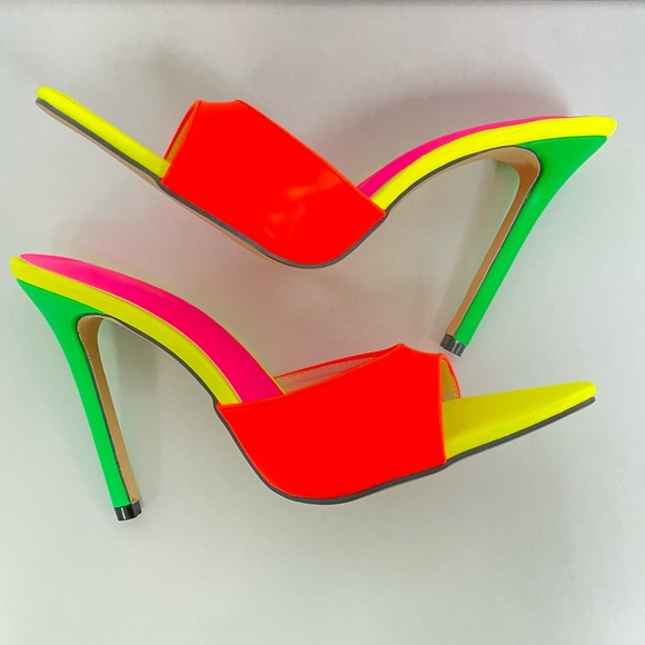 n/a Shoes Neon Colorblock 5 Inch Pointed Toe Mule Women Rainbow